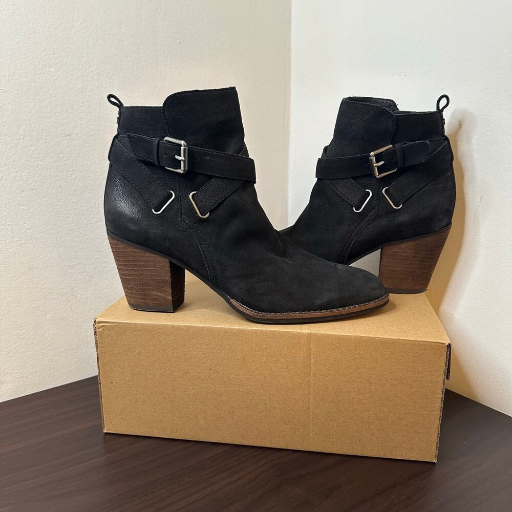 Sam Edelman Black Leather Morris Western Heeled Ankle Zip Up Boots, Size 9.5